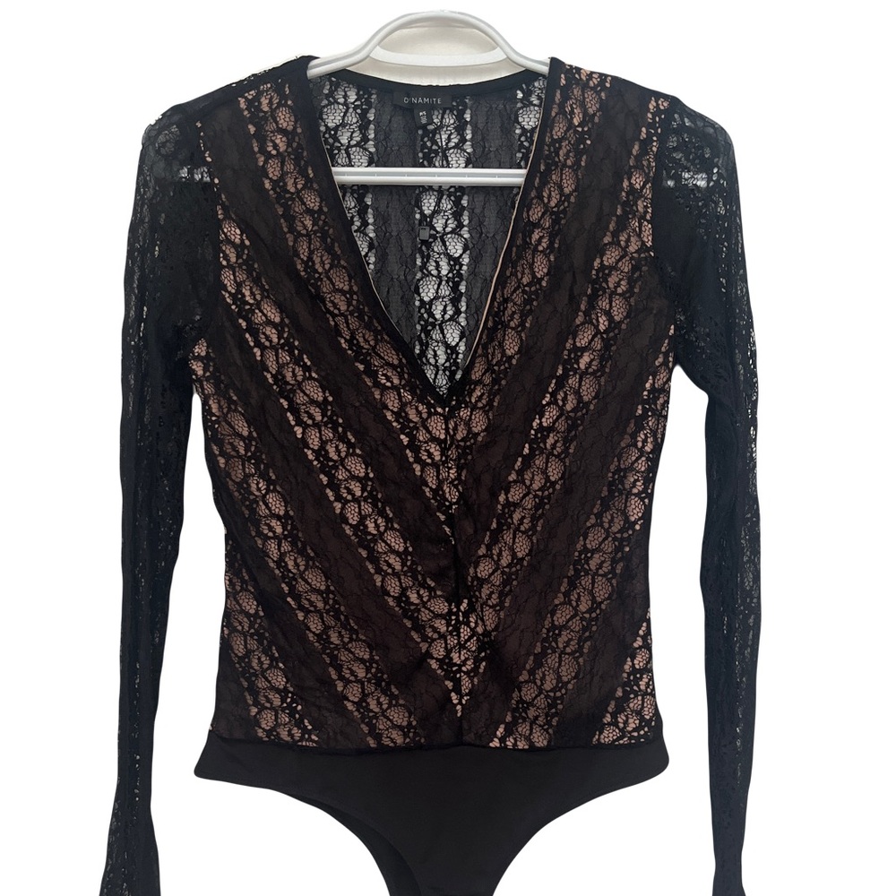Black lace long sleeve bodysuit